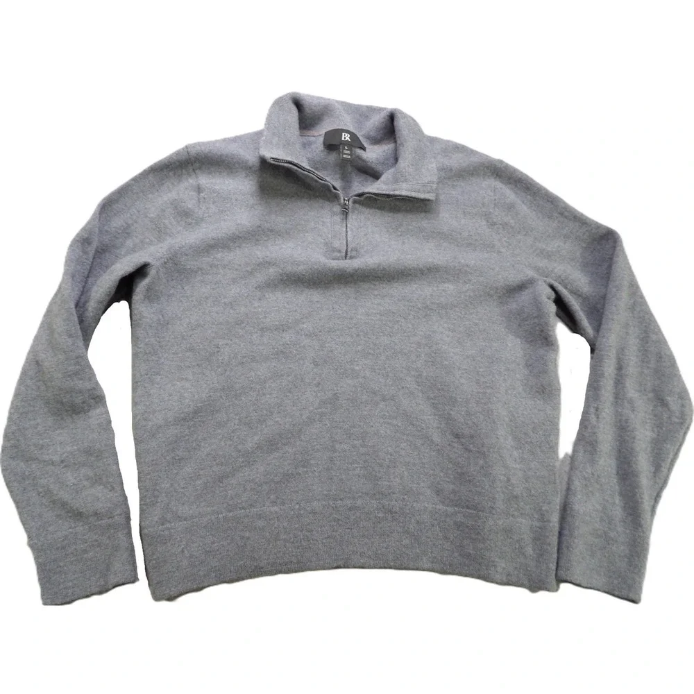 Banana Republic Sweater Men L Gray Italian Merino Wool Mockneck Knit 1/4 Zip Top